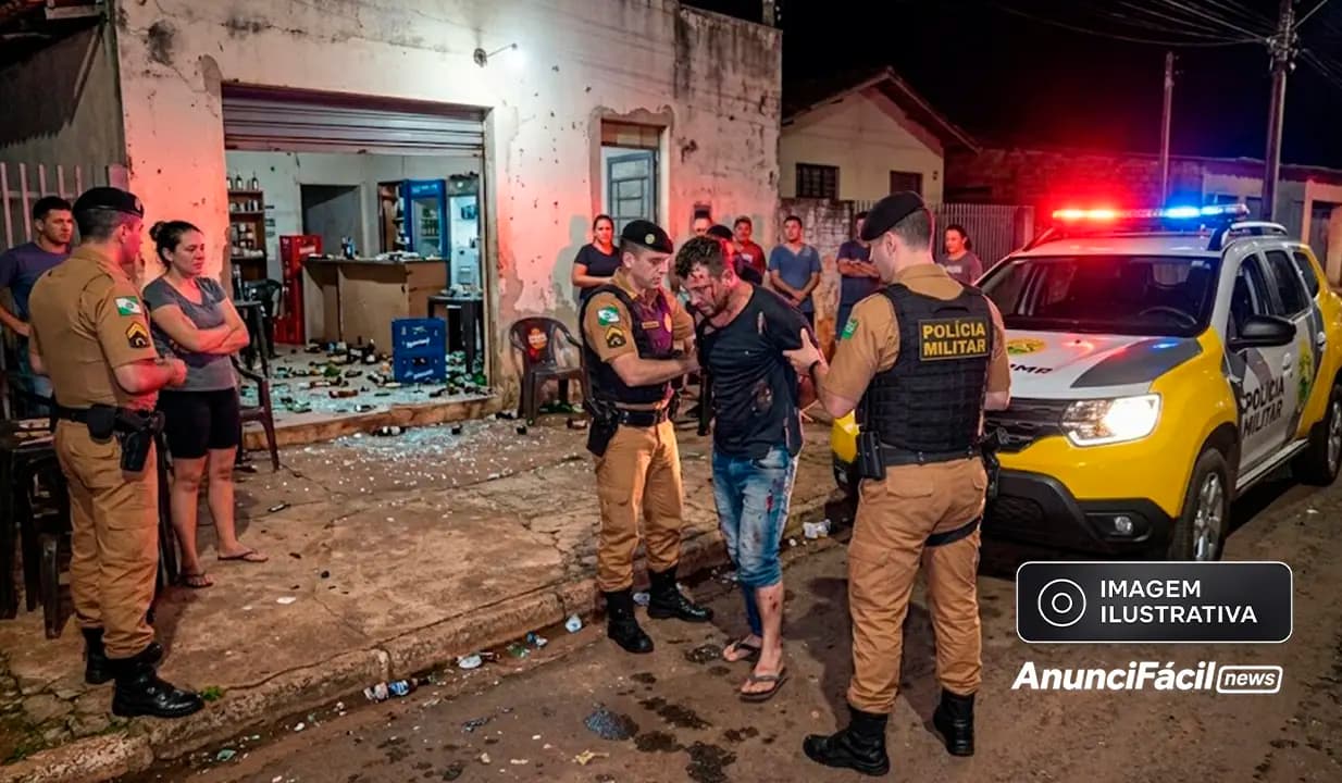 Homem destrói bar, fere a si mesmo com cacos de vidro e ameaça incendiar imóvel em Andirá