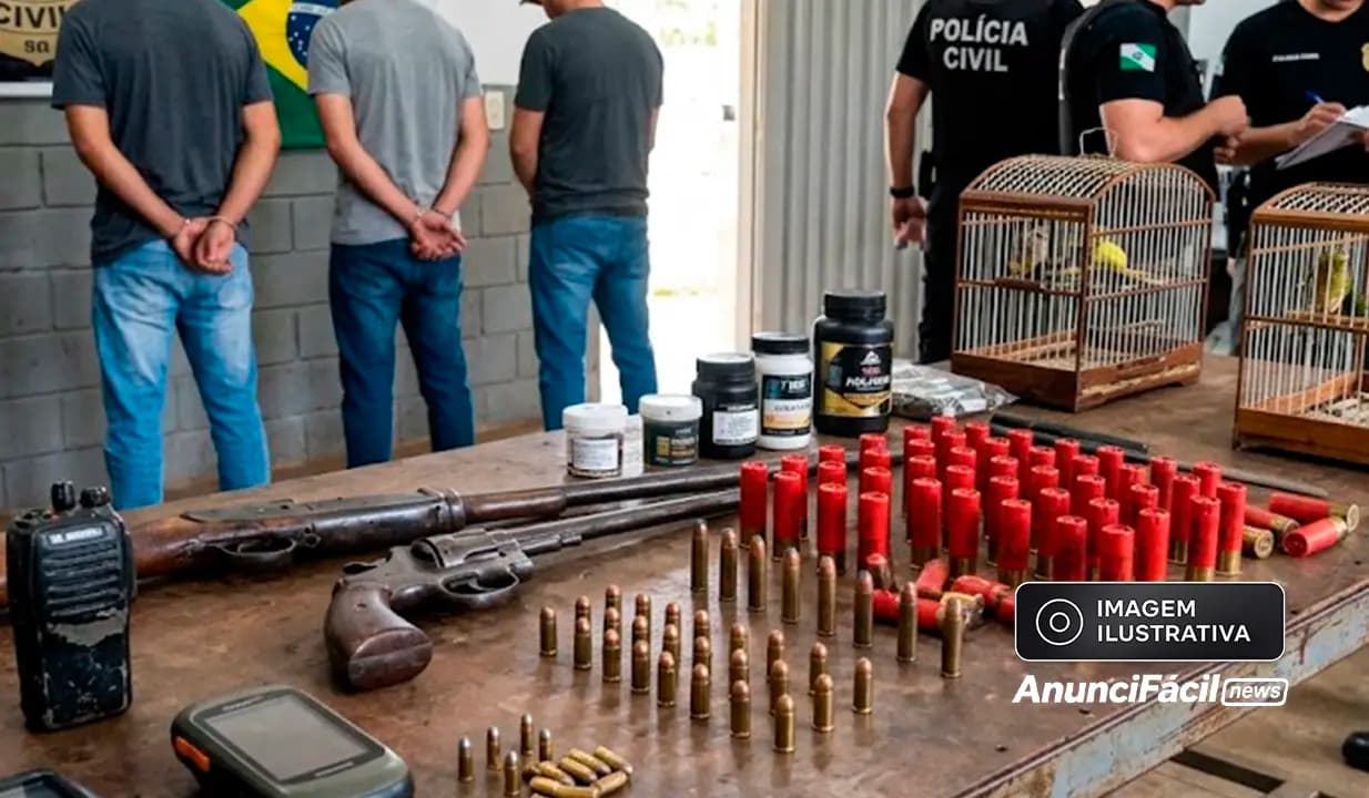 Operação policial cumpre mandados na área rural de Congonhinhas, prende quatro homens e apreende arsenal e aves silvestres