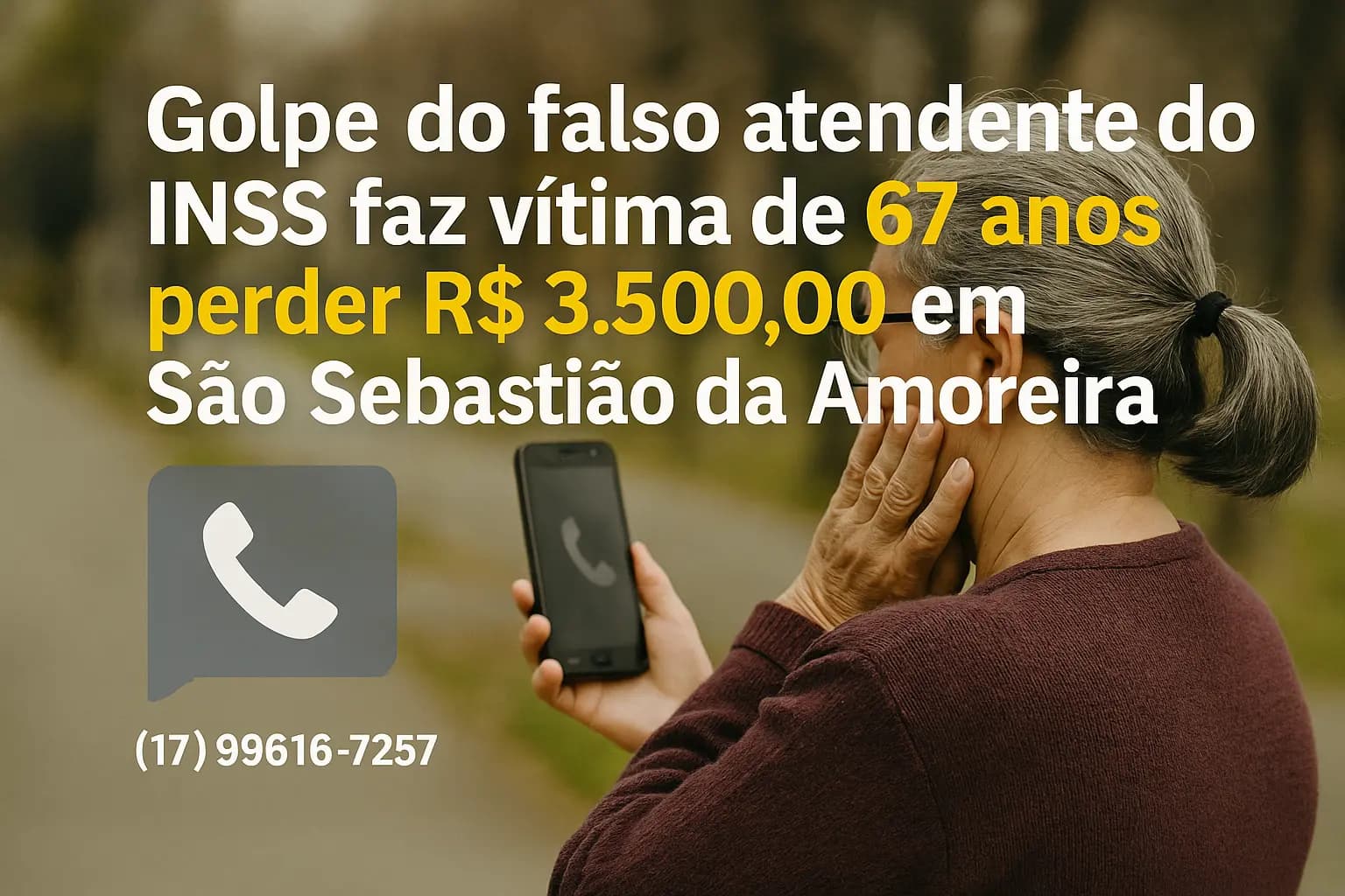   Golpe do falso atendente do INSS faz vítima de 67 anos perder R$ 3.500,00 em São Sebastião da Amoreira
