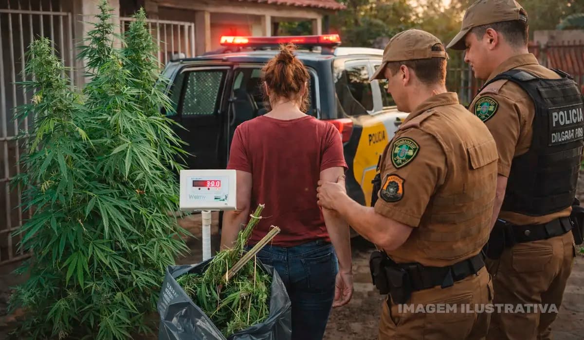 Mulher é conduzida após Polícia Militar localizar pés de maconha em quintal em Nova Santa Bárbara