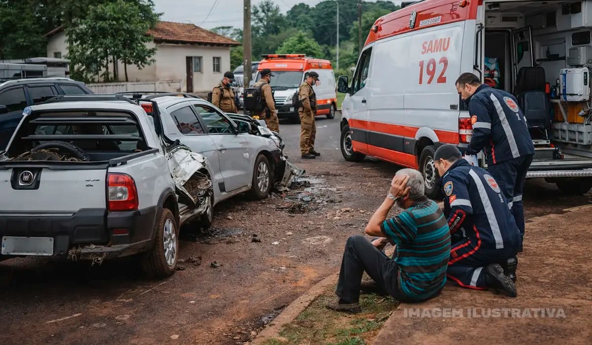 Mal súbito provoca acidente com quatro veículos e deixa pedestre ferido em São Jerônimo da Serra