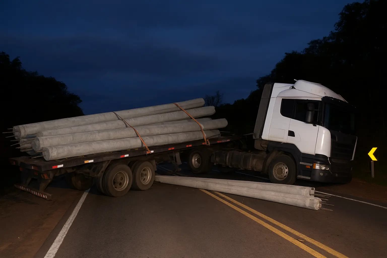 Caminhão tomba e bloqueia totalmente a PR-435 em Congonhinhas