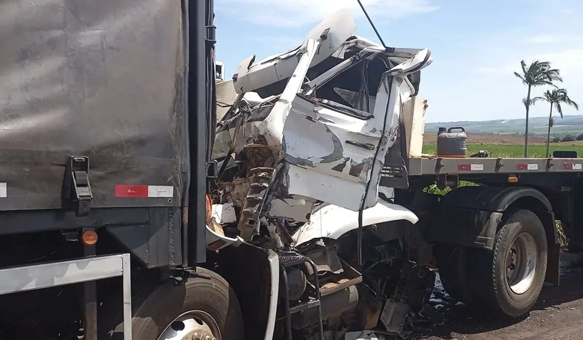 Colisão Grave Entre Caminhões Deixa Motorista Preso nas Ferragens