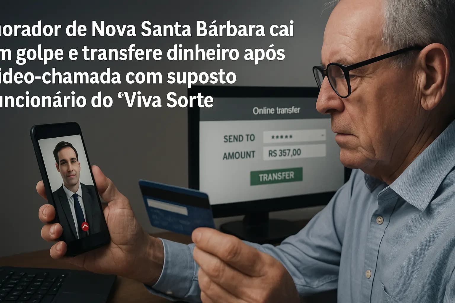 Morador de Nova Santa Bárbara cai em golpe e transfere dinheiro após vídeo-chamada com suposto funcionário do "Viva Sorte"
