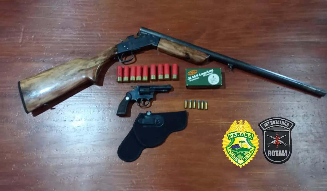 Armas de fogo são apreendidas em propriedade rural de Santa Amélia