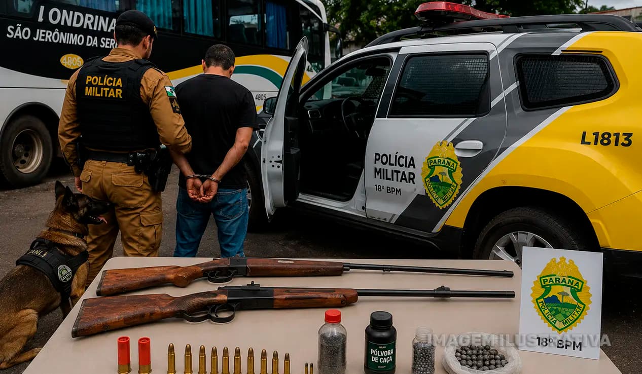 Homem é preso com munições, armas e pólvora após abordagem em ônibus em Assaí