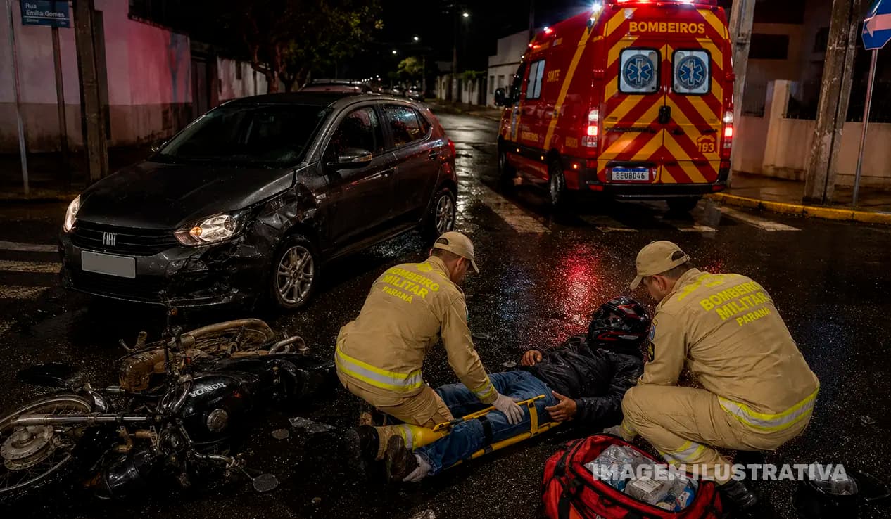 Motociclista fica ferido após colisão com carro em cruzamento de Cornélio Procópio