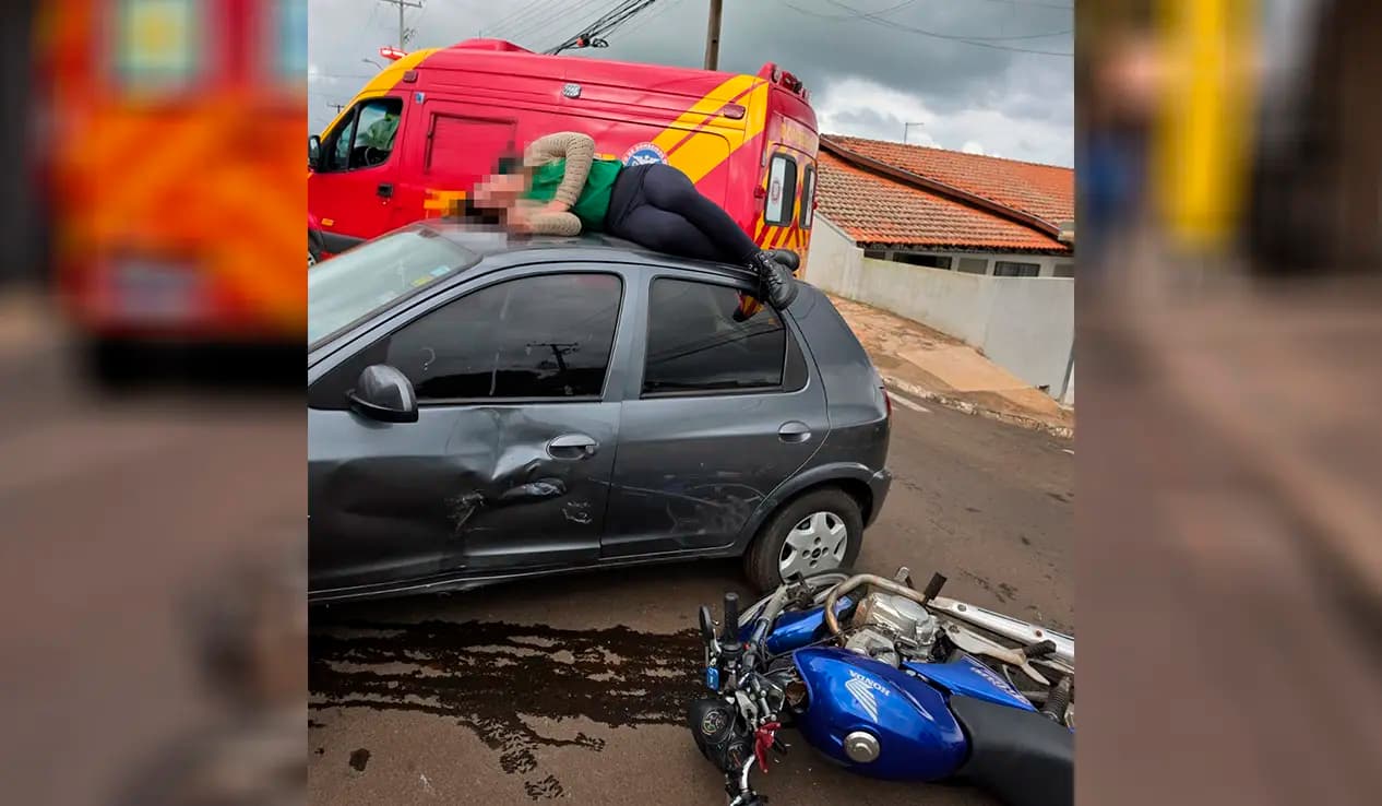 Motociclista fica ferida após colisão com carro no Jardim Pérola, em Cornélio Procópio