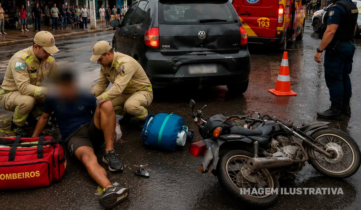 Motociclista fica ferido após colisão traseira na Avenida Paraná em Cornélio Procópio