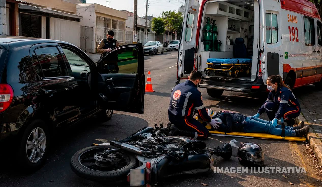 Motociclista fica ferido após colidir contra porta de carro em Cornélio Procópio