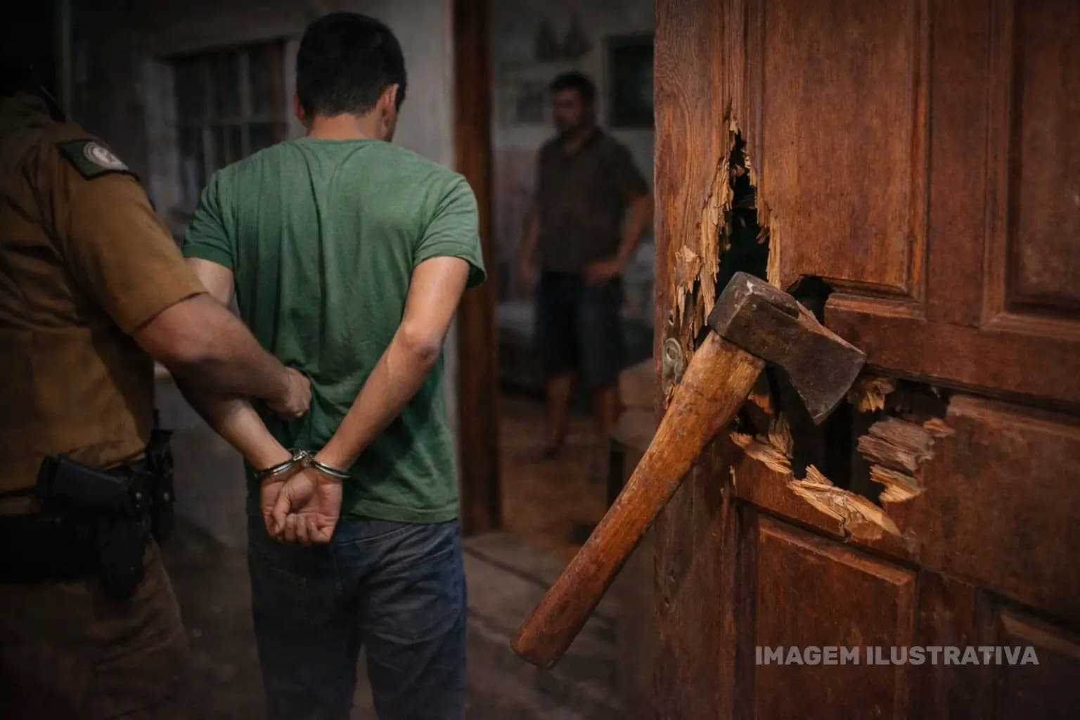 Homem é preso após quebrar porta do quarto da mãe com machado em Barra do Jacaré