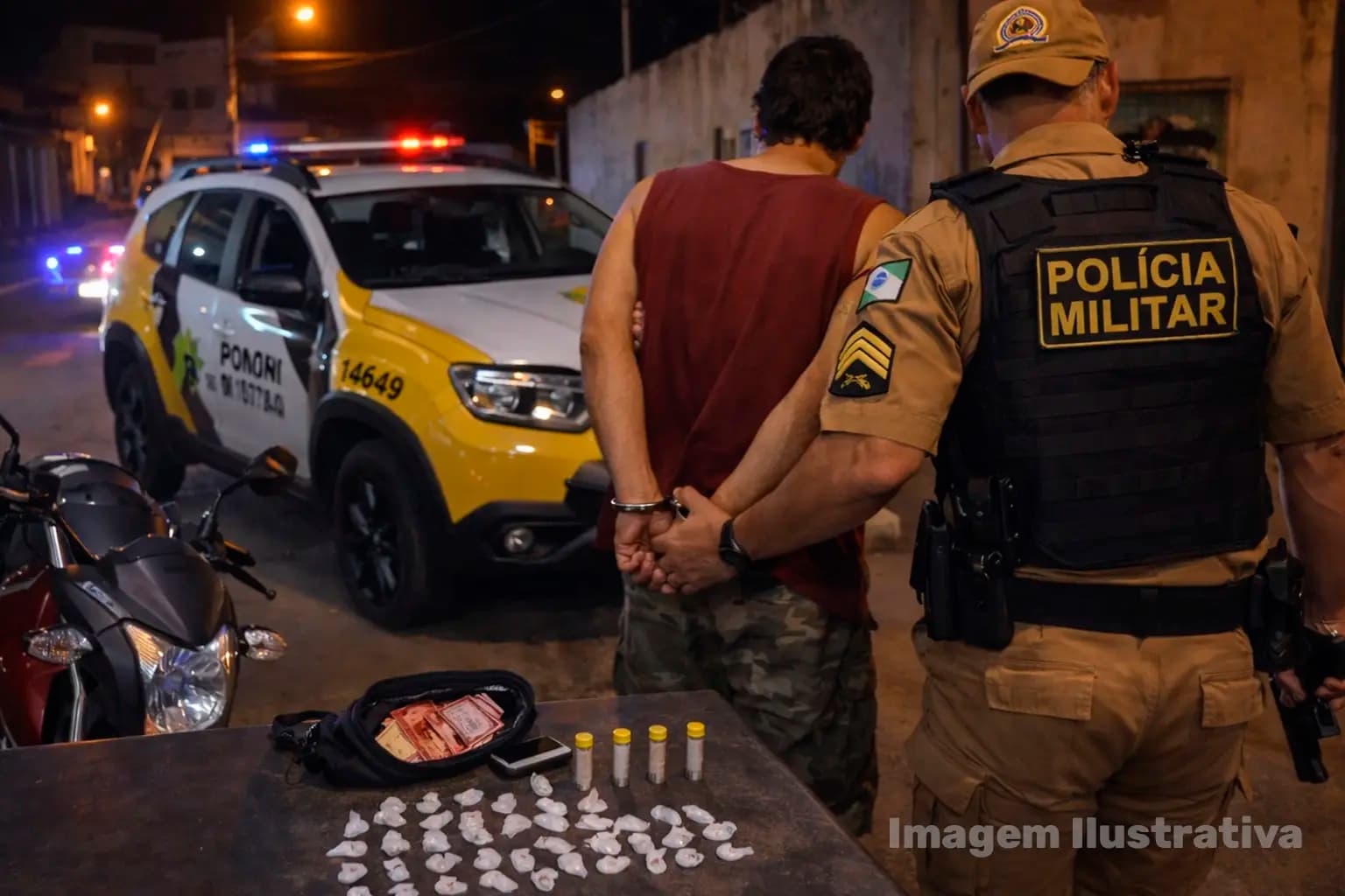 Suspeito com mandado de prisão é preso após perseguição policial e apreensão de drogas