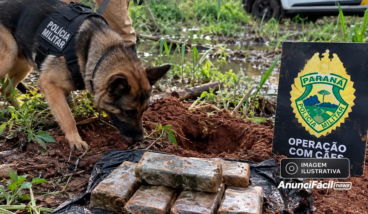 Cão farejador localiza quase 7 quilos de maconha enterrados em Bandeirantes
