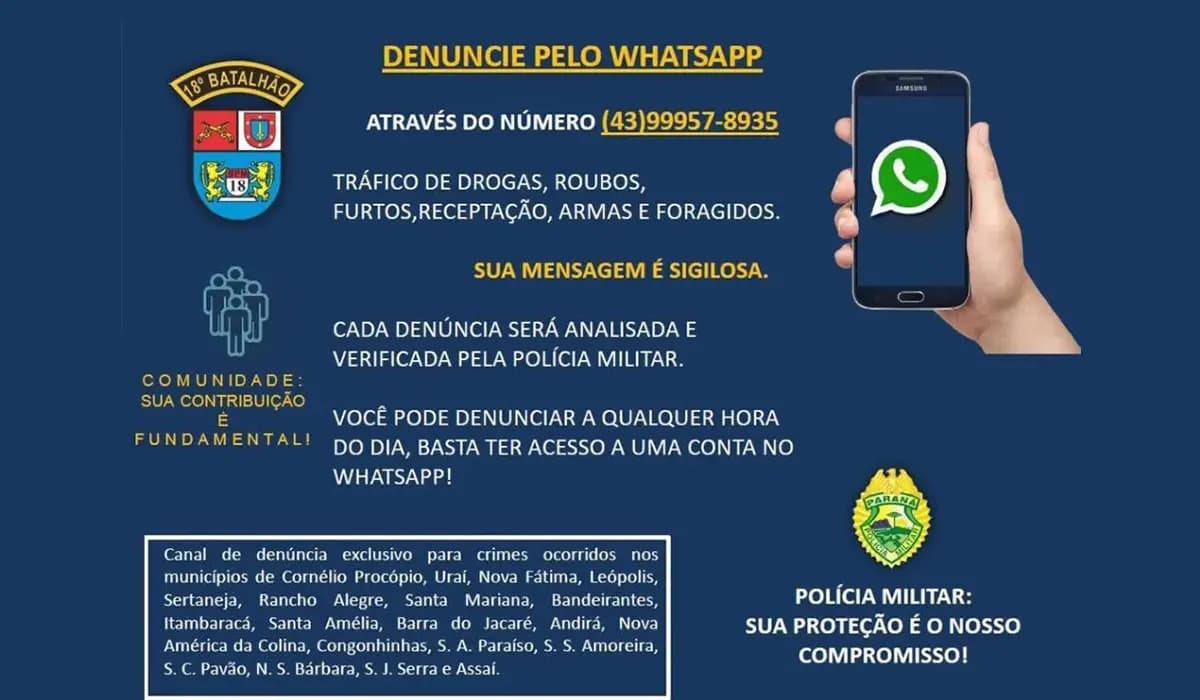 Whatsapp Disk Denúncia 24Hs da Polícia Militar completou 2 anos, com resultados positivos