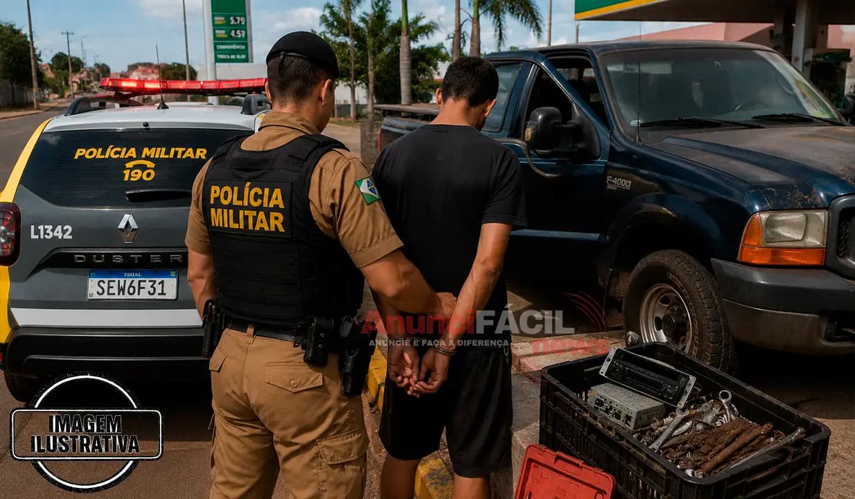 Jovem é preso após furtar rádio e ferramentas de caminhonete em Uraí