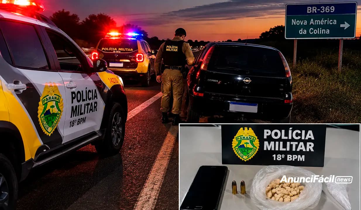 Homem é preso com crack e munições após disparos contra residência no Conj. Florêncio Rebolho em Cornélio Procópio.