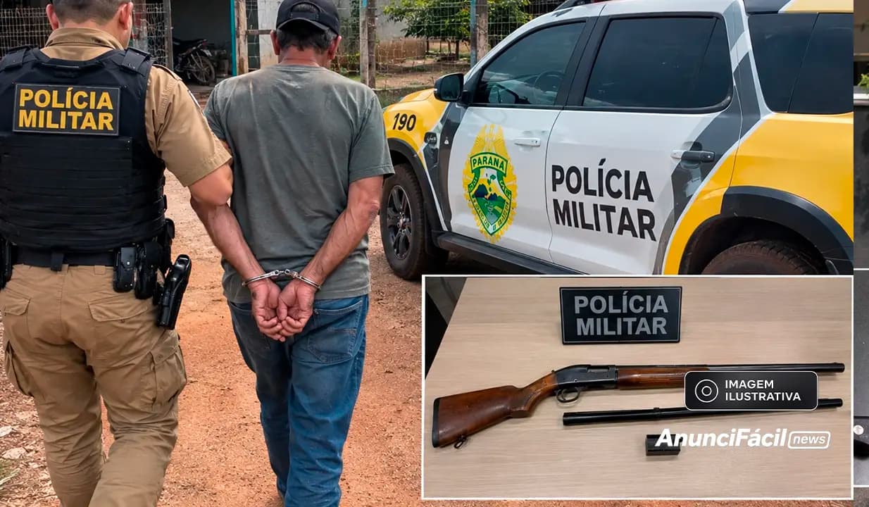 Homem com mandado de prisão é detido e espingarda é apreendida em Santa Amélia