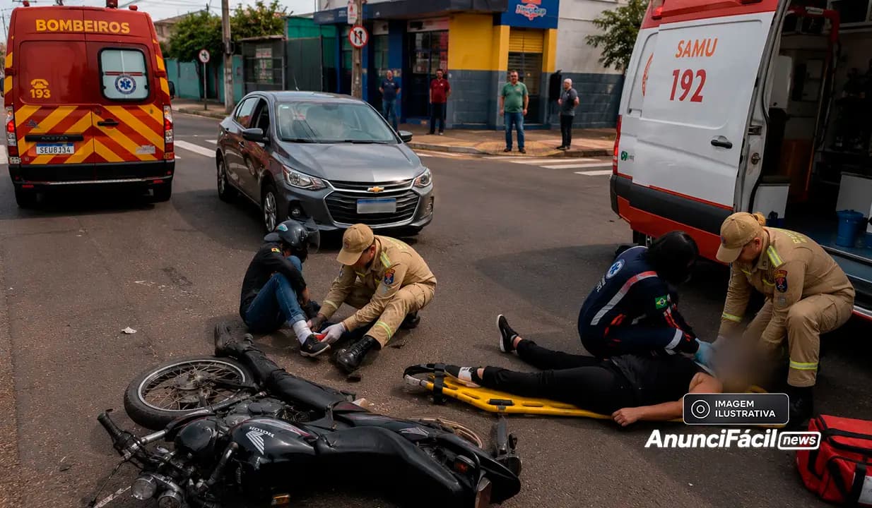Colisão entre carro e motocicleta deixa duas pessoas feridas no Centro de Cornélio Procópio