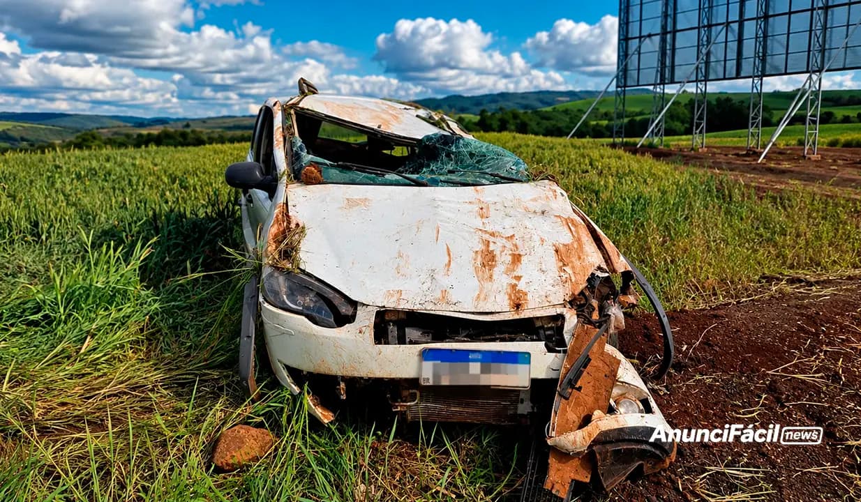 Jovem fica ferido após carro capotar na PRC-369, em Bom Sucesso