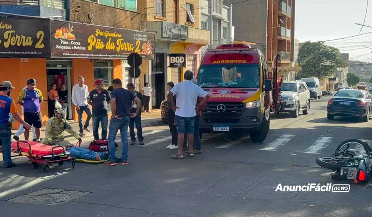 Motociclista sofre perda de memória após colisão no Centro de Cornélio Procópio