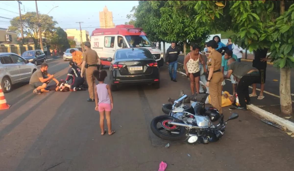 Colisão entre Moto e Carro na Avenida Minas Gerais Deixa Duas Vítimas Feridas em Cornélio Procópio