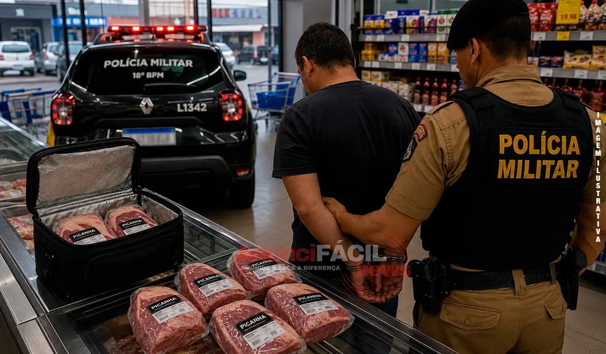 Homem é preso após ser flagrado furtando seis peças de picanha em supermercado de Cornélio Procópio