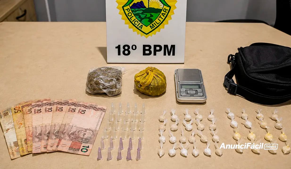 Jovem é preso após PM encontrar maconha, balança de precisão e dinheiro em Nova Fátima