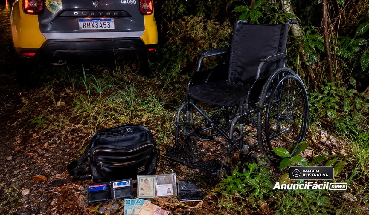 Cadeira de rodas furtada é encontrada em mata às margens da PR-160, em Leópolis
