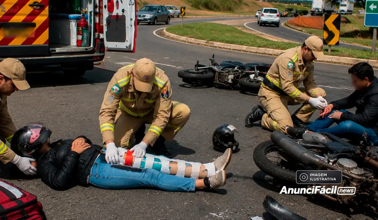 Colisão entre duas motocicletas deixa feridos no trevo do Fortunato Sibim em Cornélio Procópio