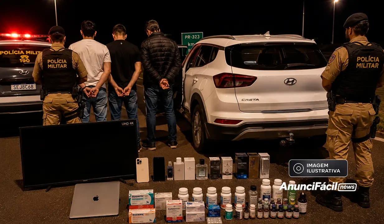 Três homens são presos com eletrônicos, medicamentos e anabolizantes sem nota fiscal durante operação em Sertaneja