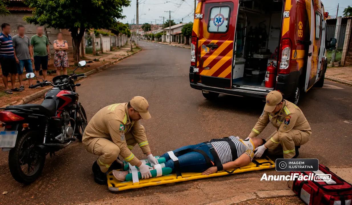 Mulher fica ferida após queda de moto provocada por animal em Cornélio Procópio