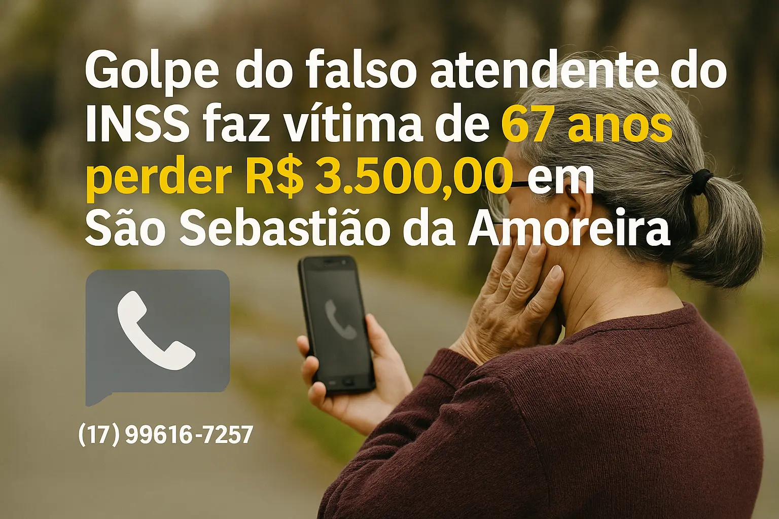   Golpe do falso atendente do INSS faz vítima de 67 anos perder R$ 3.500,00 em São Sebastião da Amoreira